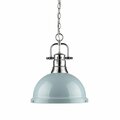 Golden Lighting Duncan 1 Light Pendant with Chain in Chrome with Seafoam Shade 3602-L CH-SF